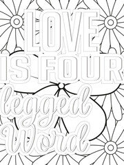 Dog Quotes Flower Coloring Page Beautiful black and white illustration for adult coloring book