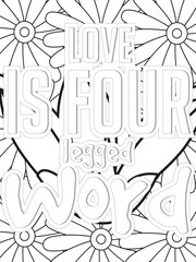 Dog Quotes Flower Coloring Page Beautiful black and white illustration for adult coloring book