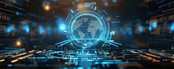 Obraz premium Global network connection with digital globe and circuit board.