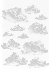 Obraz premium mega set of fluffy white clouds. Isolated transparent background PNG. Collection 10