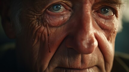 Close-up of the elderly man's face,