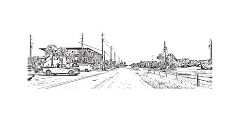 Print Building view with landmark of St. George Island is the island in Florida. Hand drawn sketch illustration in vector.