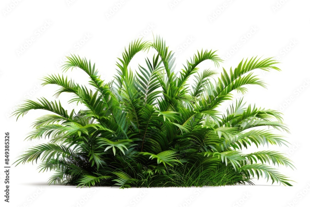 Poster a single bush of palm leaves against a clean white background, ready for use in various designs and 