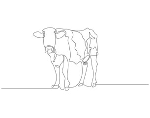 Continuous one line drawing of cow. One line drawing illustration of livestock cattle. Livestock concept continuous line art. Editable outline.