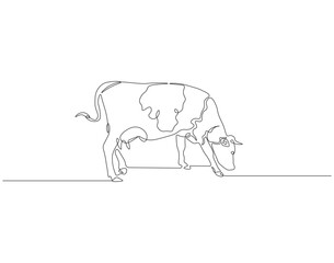Continuous one line drawing of cow. One line drawing illustration of livestock cattle. Livestock concept continuous line art. Editable outline.