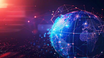 High-tech digital globe with a network of interconnected points and lines, showcasing global communication and technology, ideal for themes of innovation and connectivity