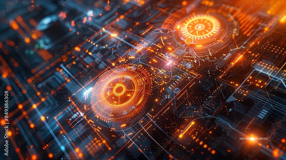 Aufkleber Abstract depiction of a futuristic cybersecurity network, showcasing digital locks, shields, and network nodes, all protected by AI algorithms. Generative AI