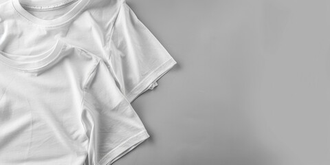 A pair of white t-shirts hang on a wall, possibly in a clothing store or someone's home