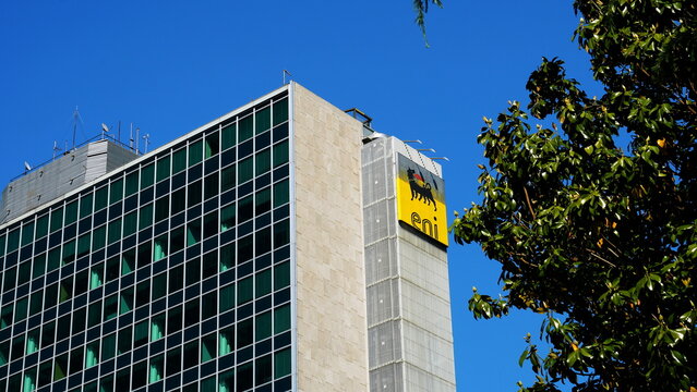 Logo of the Italian energy company ENI S.P.A. created in 1953 by Enrico MatteI