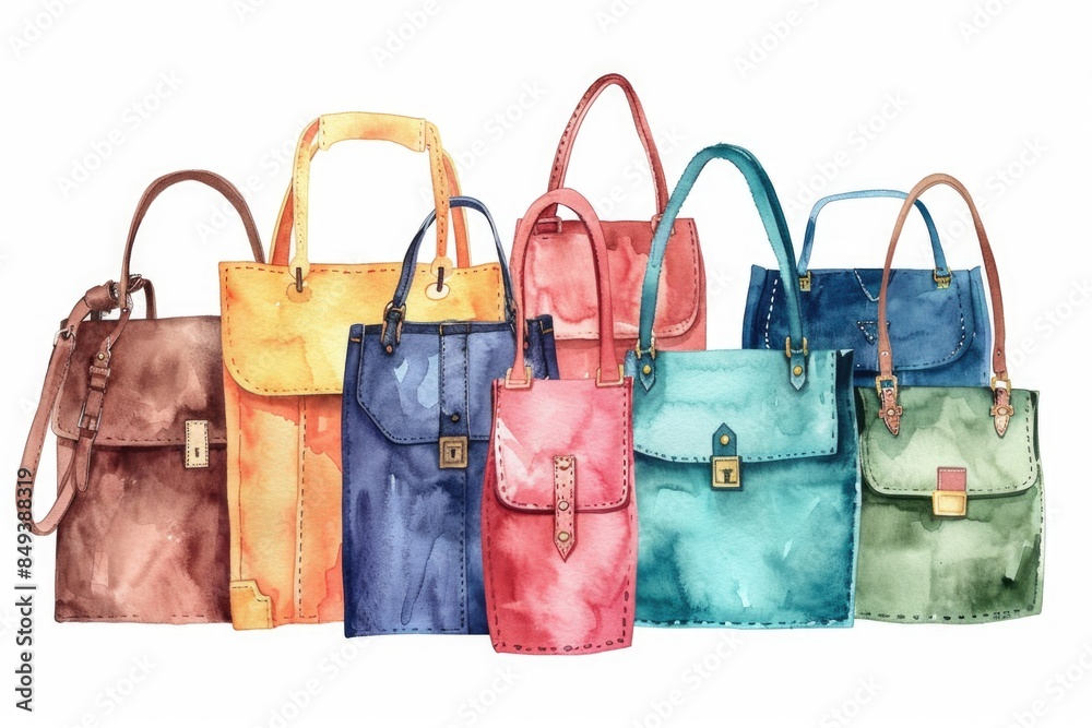 Aufkleber A collection of four unique handbags in different colors placed on a clean and simple white background