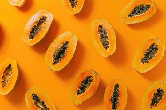 A close-up shot of sliced papanas arranged on a bright yellow surface