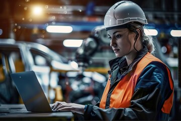 Fototapeta premium Engineer Monitoring Robotic Automation in Factory