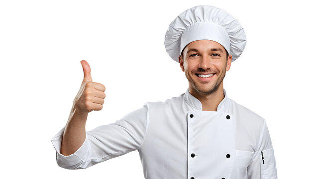 Smiling Chef man in Uniform Giving Thumbs Up