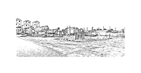 Print Building view with landmark of St. George Island is the island in Florida. Hand drawn sketch illustration in vector.