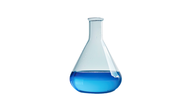 Laboratory test glass container on a transparent background