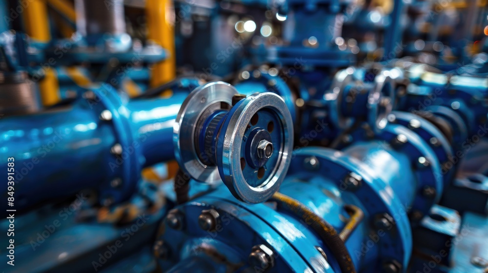 Poster close-up view of various pipes and valves, suitable for mechanical or industrial context