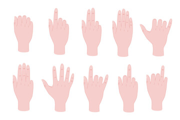 Set of human hand palm gestures vector illustration isolated on white background