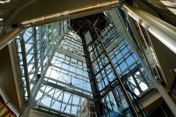 Low angle view of the interior of modern building