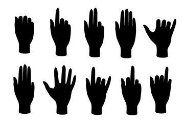 Black silhouette set of human hand palm gestures vector illustration isolated on white background