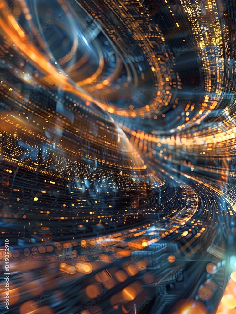 Poster An abstract visual representing big data processing with intricate and dynamic information streams. Generative AI