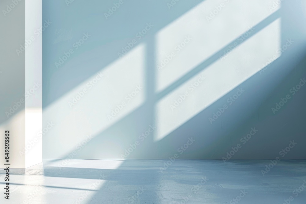 Poster A room with a white floor and a single window, suitable for use in interior design or architecture images