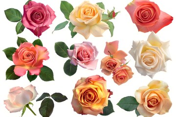 Fototapeta premium Collection of roses on a white background.