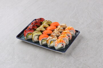 sushi set on the black stone