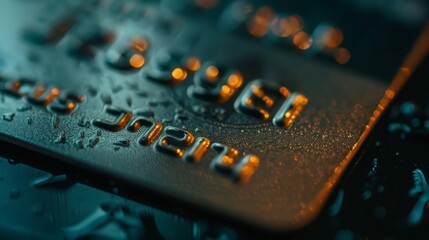 Design a close-up of a credit card, with numbers and the cardholder's name sharply in focus.