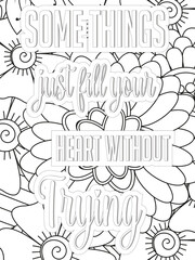Dog Quotes Flower Coloring Page Beautiful black and white illustration for adult coloring book