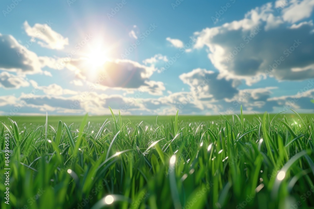 Canvas Prints A natural scene showing a field of green grass under a sunny sky, ideal for use as a backdrop or adding some serenity to your design