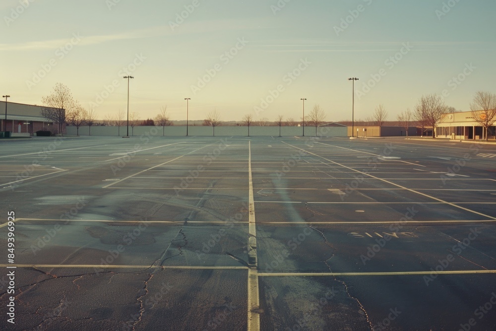 Aufkleber A deserted parking lot with a building in the background, ideal for use in urban scenes or architecture photography