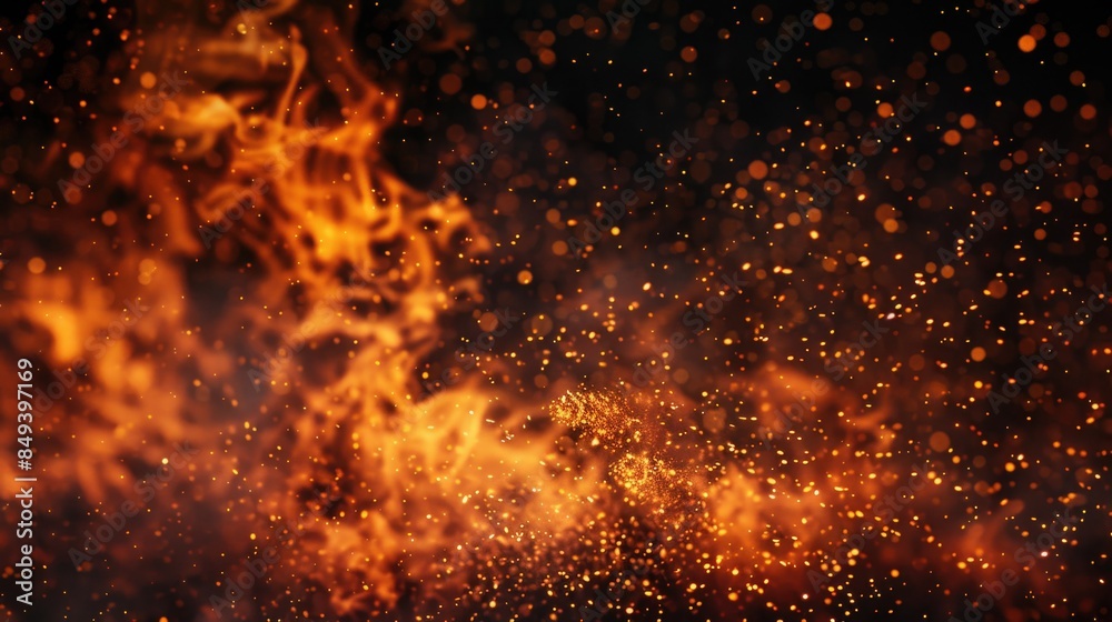 Poster A close-up shot of a fire with a black background, suitable for use in various contexts