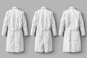 Three white bathrobes hanging on a wall, perfect for interior design or fashion photography