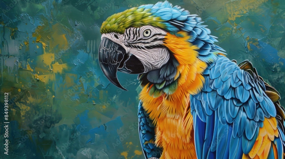 Sticker Portrait of a blue and yellow macaw