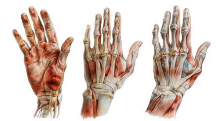 Hand anatomy on a transparent background