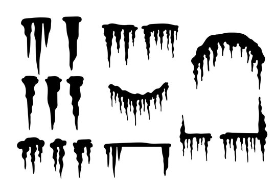 Set of black silhouette Icicles spiked sharp ice vector illustration isolated on white background