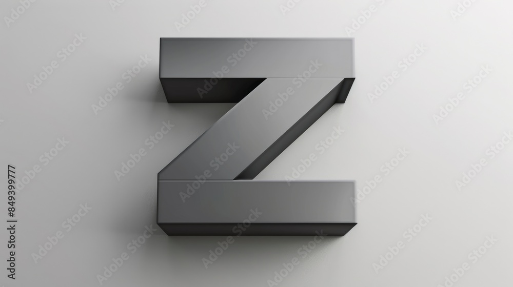Poster a single metal letter z placed on a clean white surface, suitable for use in design or editorial con