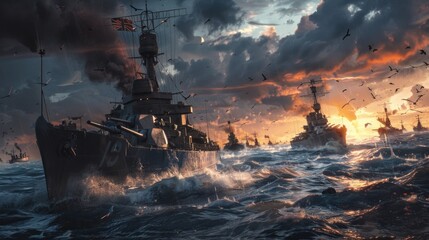 Group of ships sailing on the ocean