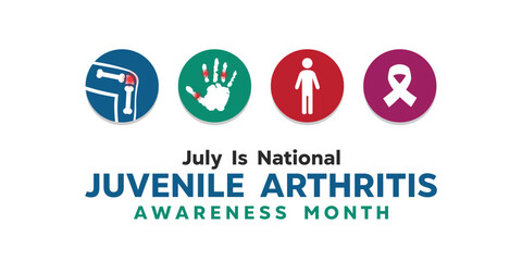 National Juvenile Arthritis Awareness Month. Joints, hand, people icon, and ribbon. Great for cards, banners, posters, social media and more. White background. 