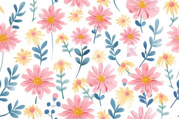 Floral Pattern with Pink and Yellow Flowers