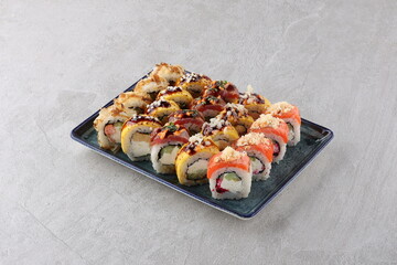 sushi set on the black stone