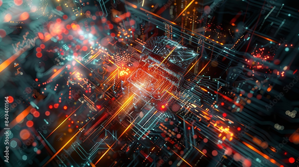 Fototapete an intricate, dynamic, abstract visualization of big data processing, featuring massive information 