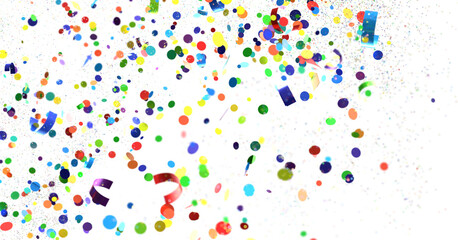 Multicolored paper confetti on transparent background. Realistic confetti flying. Colorful scattered items to holiday decorations.