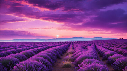 a field of lavender at sunset