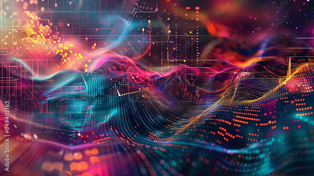 Fototapete a dynamic and intricate abstract visualization of big data processing, showcasing information stream