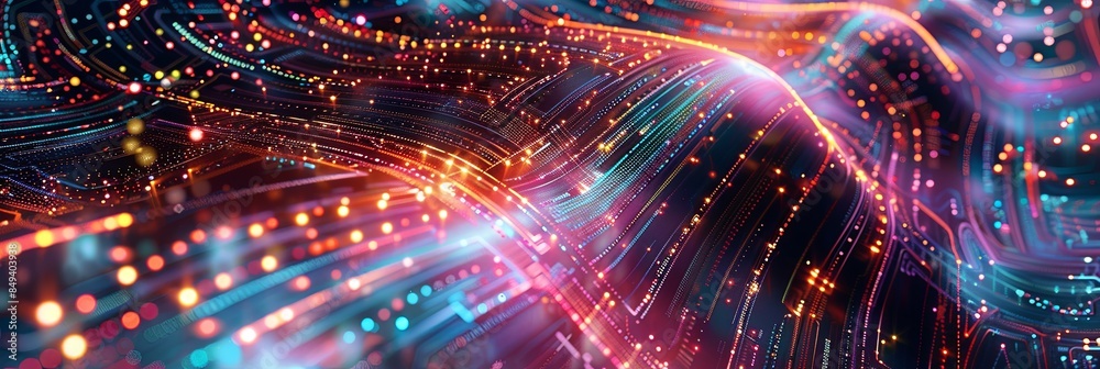 Fototapete an abstract visualization of big data, featuring complex graphs, digital interfaces, and information