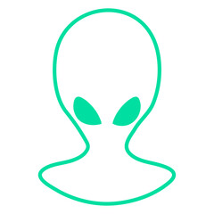 A green alien head with large eyes and a minimalist, stylized design