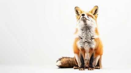 Fototapeta premium A photo of a fox resting on the ground with its eyes shut and head up high