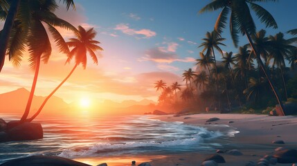 View on the beach at sunset with white sand Generative Ai