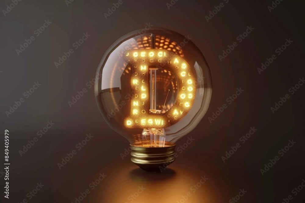 Poster a light bulb with glowing internal lights, ideal for use in illustrations or designs related to tech
